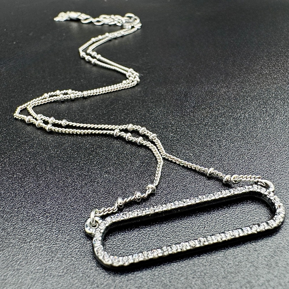 Simplyβ Vera Wang Silver Pave Crystal Rectangle Bar Satellite Bead Chain 18 in